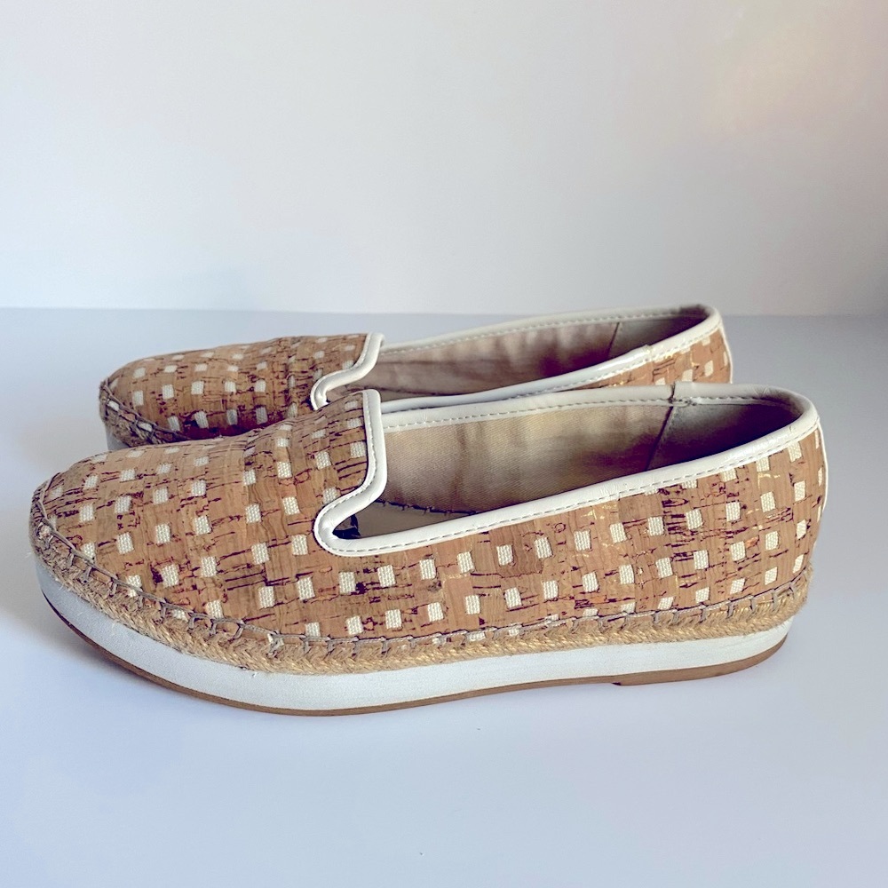 Sondra Roberts Womens Tan/White Ellie Woven Cork Platform Espadrille Slip-on S 8